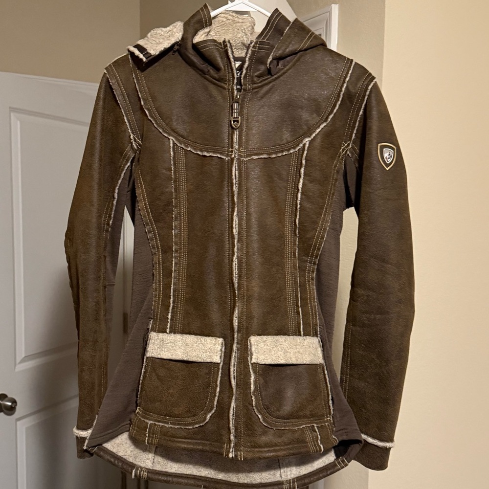 Kuhl Brown Leather Jacket with Cream Details